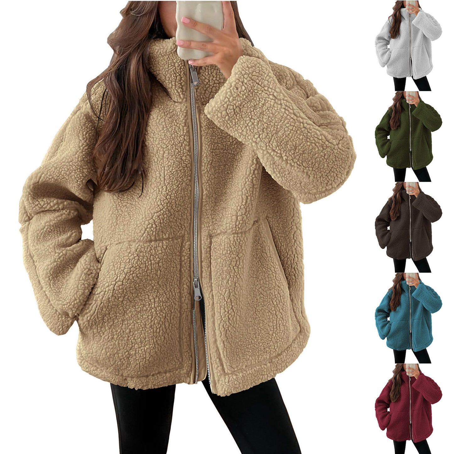 Womens Solid High Neck Wool Blend Winter Coat