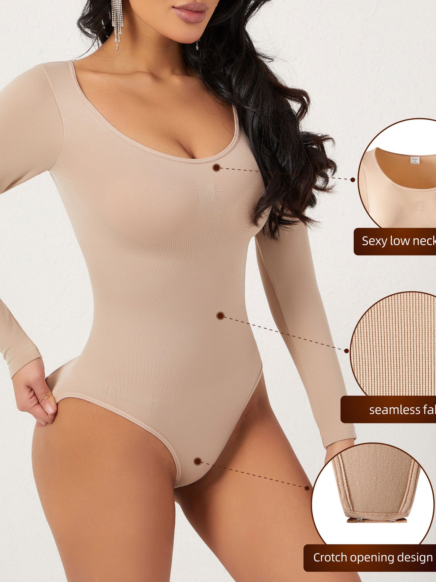 Long-sleeve shapewear bodysuit for women