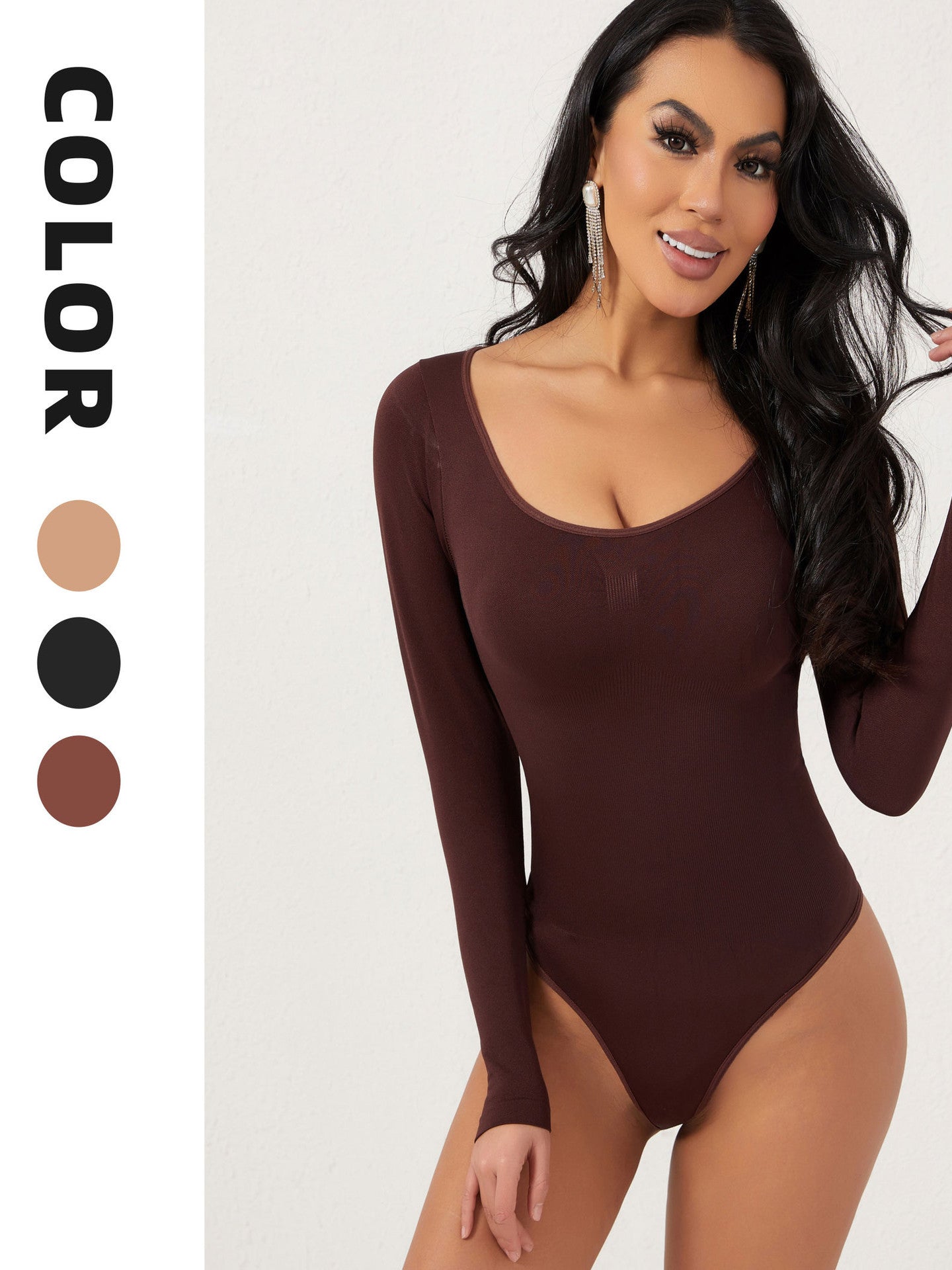 Long-sleeve shapewear bodysuit for women